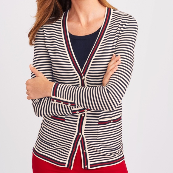 Talbots Sweaters - Talbots O, THE OPRAH MAGAZINE COLLECTION EMBROIDERED STRIPE CARDIGAN Size‎ XLP